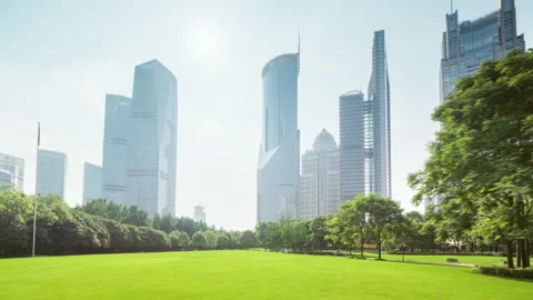 Hyper lapse, park in lujiazui financial centre, Shanghai, China Video stock 144353426