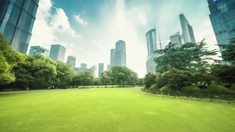 Hyper lapse, park in lujiazui financial centre, Shanghai, China Stock Footage 144354933