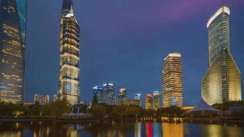 Hyper lapse, park in lujiazui financial center, Shanghai, China Stock Footage 220188395