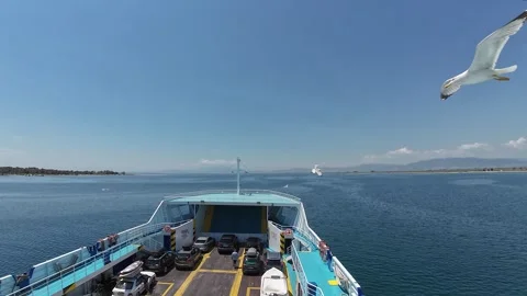 Hyper lapse of  passenger ferry boat cruising in the open sea Stock Footage 278796740