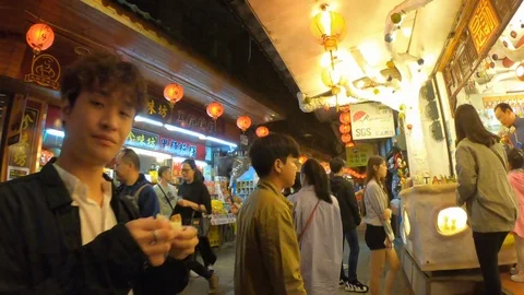 Hyper lapse People of Jiufen old street at night in Taipei Taiwan. Stock Footage 124900539