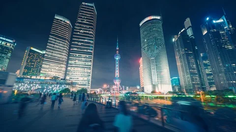 Hyper lapse, Pudong financial district Shanghai, China Video stock 112762525
