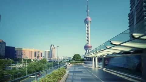 Hyper lapse, Pudong financial district Shanghai, China Video stock 112762658
