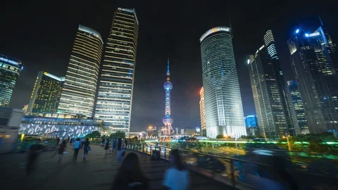 Hyper lapse, Pudong financial district Shanghai, China Stock Footage 114252042