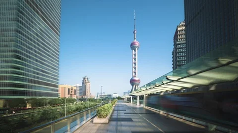 Hyper lapse, Pudong financial district Shanghai, China Видео 116064105