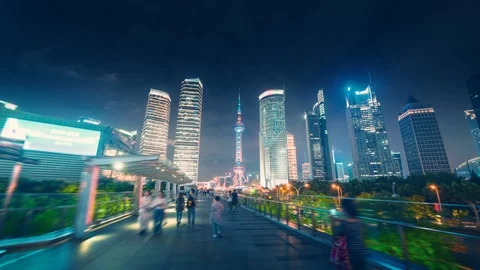 Hyper lapse, Pudong financial district Shanghai, China Stock Footage 116407589