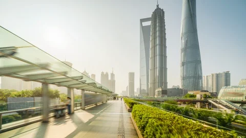 Hyper lapse, Pudong financial district Shanghai, China Vídeos de archivo 117940104