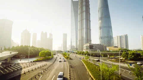 Hyper lapse, Pudong financial district Shanghai, China Stock Footage 122763557