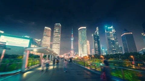 Hyper lapse, Pudong financial district Shanghai, China Stock Footage 125589540