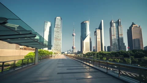 Hyper lapse, Pudong financial district Shanghai, China Stock Footage 143982533