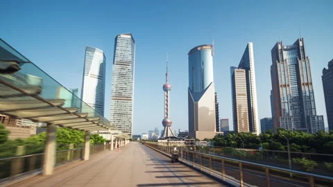 Hyper lapse, Pudong financial district Shanghai, China Stock Footage 144353489
