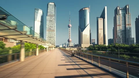 Hyper lapse, Pudong financial district Shanghai, China Video stock 144817975