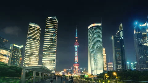 Hyper lapse, Pudong financial district Shanghai, China Stock Footage 148399400