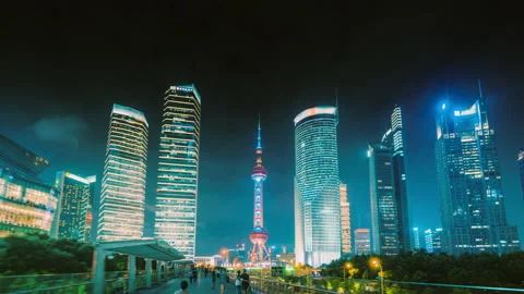 Hyper lapse, Pudong financial district Shanghai, China Stock Footage 150745859