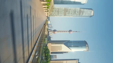 Hyper lapse, Pudong financial district Shanghai, China Stock Footage 160193449