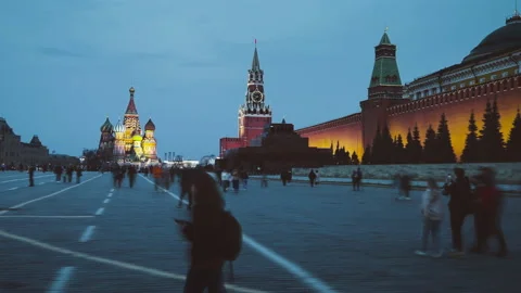 Hyper lapse of Red Square in Moscow. St. Basils Cathedral, Spasskaya Tower an Stock Footage 155929274