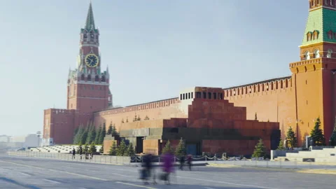 Hyper lapse of Red Square in Moscow. St. Basils Cathedral, Spasskaya Tower an Stock Footage 155969213
