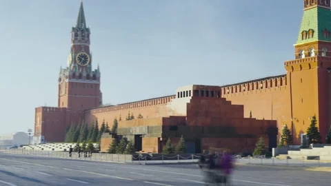 Hyper lapse of Red Square in Moscow. St. Basils Cathedral, Spasskaya Tower an Stock Footage 160194144