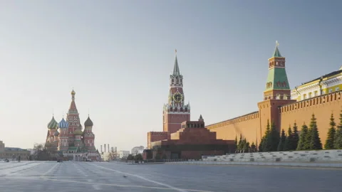 Hyper lapse of Red Square in Moscow. St. Basils Cathedral, Spasskaya Tower an Video stock 166389413