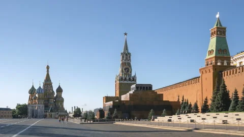 Hyper lapse of Red Square in Moscow. St. Basils Cathedral, Spasskaya Tower .. Stock Footage 225303900