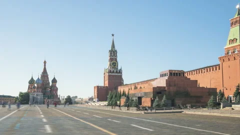Hyper lapse of Red Square in Moscow. St. Basils Cathedral, Spasskaya Tower .. Stock Footage 228715189