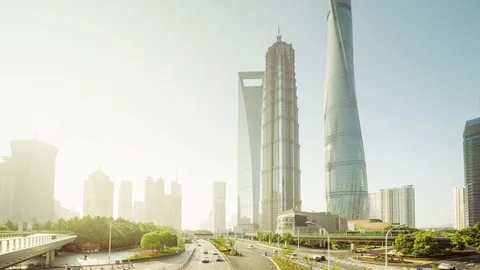 Hyper lapse, road in Shanghai Lujiazui financial center, China 스톡 동영상 116752487