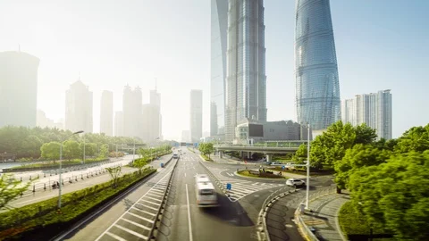 Hyper lapse, road in Shanghai Lujiazui financial center, China Stock Footage 118770529