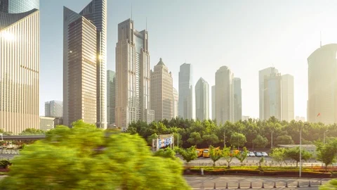 Hyper lapse, road in Shanghai Lujiazui financial center, China Stock Footage 118770790