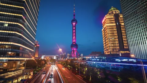 Hyper lapse, road in Shanghai Lujiazui financial center, China Stock Footage 150745635