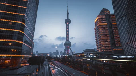 Hyper lapse, road in Shanghai Lujiazui financial center, China Stock Footage 159643969