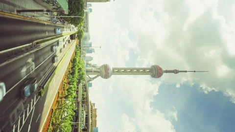 Hyper lapse, road in Shanghai Lujiazui financial center, China Stock Footage 160193412