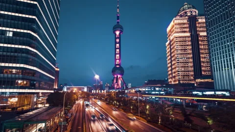 Hyper lapse, road in Shanghai Lujiazui financial center, China. Stock-Footage 221470125