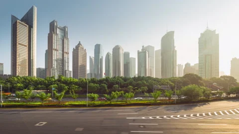 Hyper lapse, road in Shanghai Lujiazui financial center, China Video stock 225304875