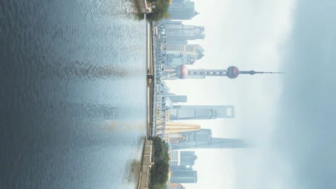 Hyper lapse, Shanghai skyline and Waibaidu bridge, China Stock Footage 166388879