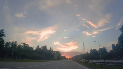 Hyper lapse Shot at dawn on the street highway Stock Footage 112942943