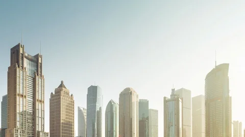 Hyper lapse, skyscrapes in lujiazui financial center, Shanghai, China Stock Footage 117940312