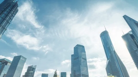 Hyper lapse, skyscrapes, park in lujiazui financial center, Shanghai, China Stock Footage 112762242