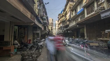 Hyper lapse of small lane of Indian city of Mumbai called Chor Bazaar, India Stock Footage 85902908
