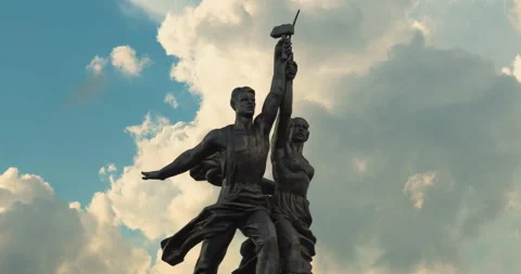 Hyper lapse soviet monument Worker and Collective Farm Woman, Moscow, Russia Stock Footage 220187306