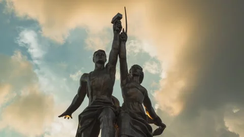 Hyper lapse soviet monument Worker and Collective Farm Woman, Moscow, Russia Stock Footage 220187316