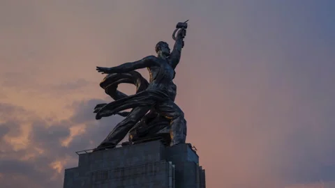Hyper lapse soviet monument Worker and Collective Farm Woman, Moscow, Russia Stock Footage 220187764