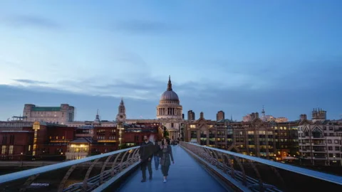 Hyper lapse, St. Pauls cathedral and Millennium Bridge, London, UK Stock Footage 97087781