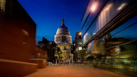 Hyper lapse, St. Pauls cathedral and Millennium Bridge, London, UK Stock Footage 100092458