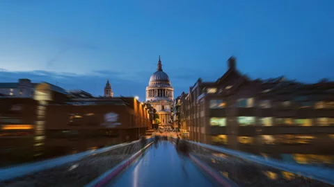 Hyper lapse, St. Pauls cathedral and Millennium Bridge, London, UK Stock Footage 225302349