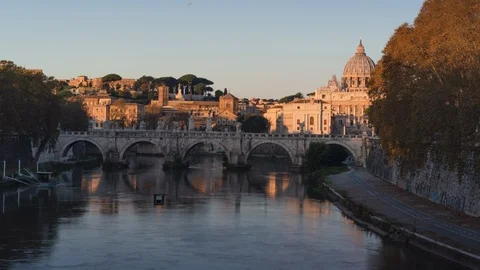 Hyper lapse of St. Peter's Basilica, Sant Angelo Bridge, Vatican, Rome, Italy Stock Footage 125109442