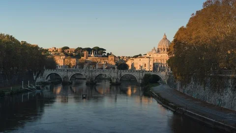 Hyper lapse of St. Peter's Basilica, Sant Angelo Bridge, Vatican, Rome, Italy Stock Footage 125591448