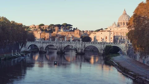Hyper lapse of St. Peter's Basilica, Sant Angelo Bridge, Vatican, Rome, Italy Stock Footage 126181649