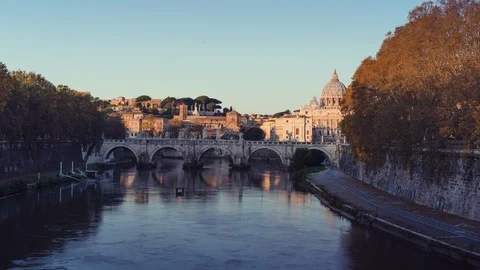 Hyper lapse of St. Peter's Basilica, Sant Angelo Bridge, Vatican, Rome, Italy Stock Footage 127256337