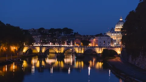 Hyper lapse of St. Peter's Basilica, Sant Angelo Bridge, Vatican, Rome, Italy Stock Footage 127891833