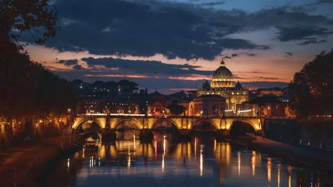 Hyper lapse of St. Peter's Basilica, Sant Angelo Bridge, Vatican, Rome, Italy Stock Footage 159538279